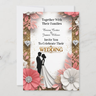 Invitation 🌷 Cadre Floral Rose Avec Mariage Or 💍