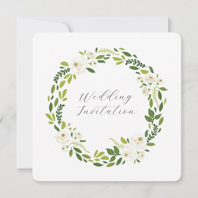 Invitation Cadre Floral Rose Blanche Luxueux (Devant)