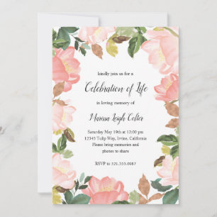 Invitation Cadre Floral Rose Élégant Célébration De La Vie