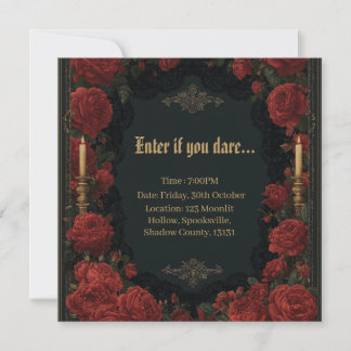 Invitation Cadre floral Rose gothique avec bougies d'or