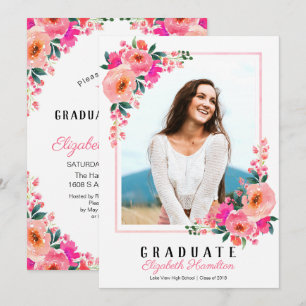 Invitation Cadre floral rose pour diplômé Photo de fête de re