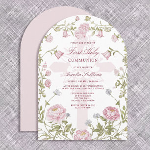 Invitation Cadre floral rose Sainte Croix Première Sainte Com