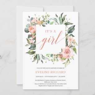 Invitation Cadre floral rose vif vert boho c'est une fille