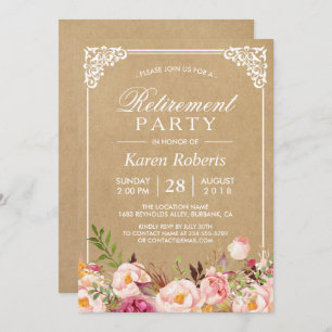 Invitation Cadre Floral Rustique Kraft Retraite