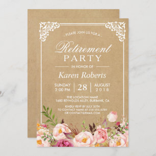 Invitation Cadre Floral Rustique Kraft Retraite