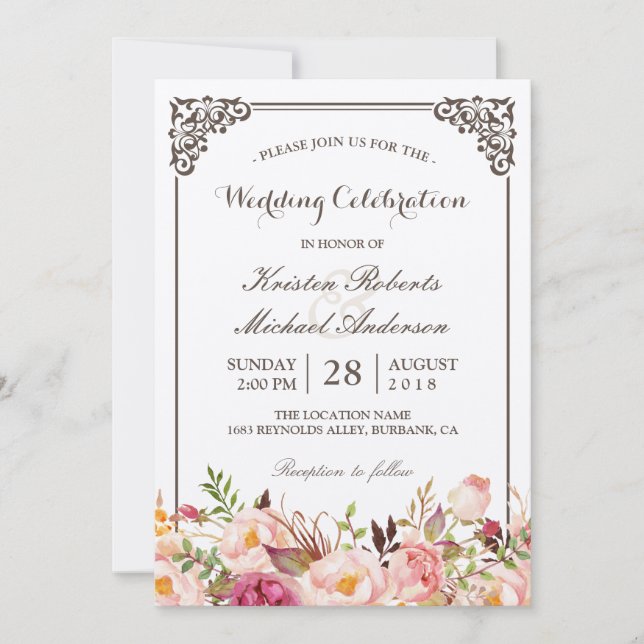 Invitation Cadre floral rustique Véritable Mariage Kraft (Devant)