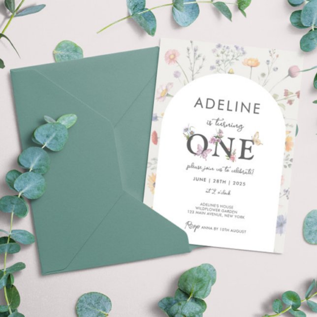 Invitation Cadre floral sauvage Fleur sauvage 1er anniversair (Wild Floral Frame Wildflower 1st Birthday Girl Invitation Wild One Flowers Themed Birthday Digital)