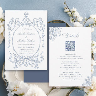 Invitation Cadre floral tout-en-un bleu pour mariage