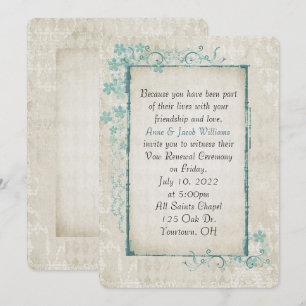 Invitation cadre floral turquoise antique pour Vow Renewal
