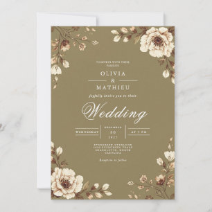 Invitation Cadre Floral vieilli Mariage rustique