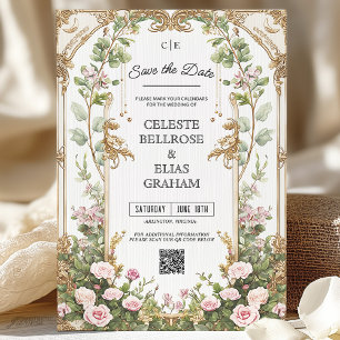 Invitation Cadre floral Vintage rose et or Enregistrer la dat