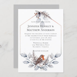 Invitation Cadre géométrique Argent gris rouille Feuilles Bir