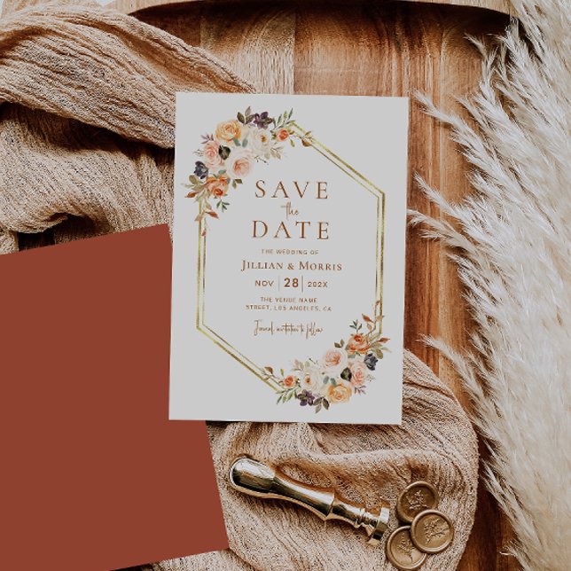 Invitation cadre géométrique automne floral enregistrer la da (Créateur téléchargé)