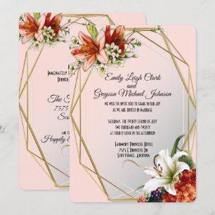 Invitation Cadre géométrique avec Mariage de Lys tropicaux