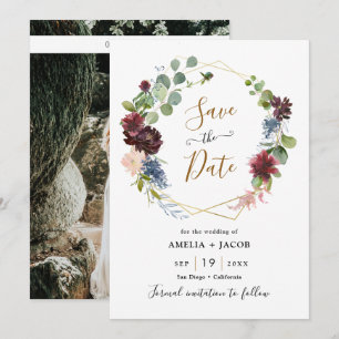 Invitation Cadre géométrique Bourgogne Marine Floral Enregist