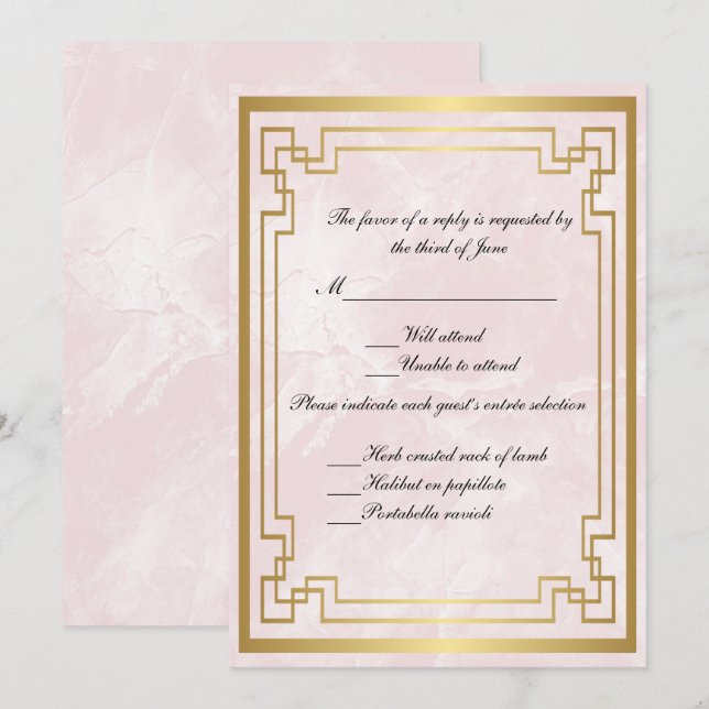Invitation Cadre géométrique doré avec réponse de mariage en  (Devant / Derrière)