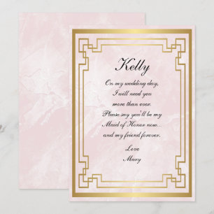 Invitation Cadre géométrique doré Marbre rose Demoiselle d'ho