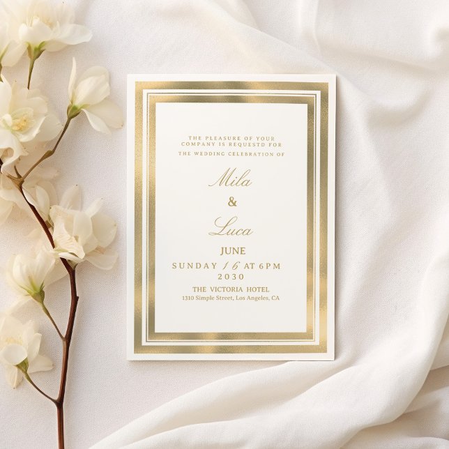 Invitation Cadre géométrique en or blanc de luxe Mariage (Luxury white gold geometric frame Wedding )