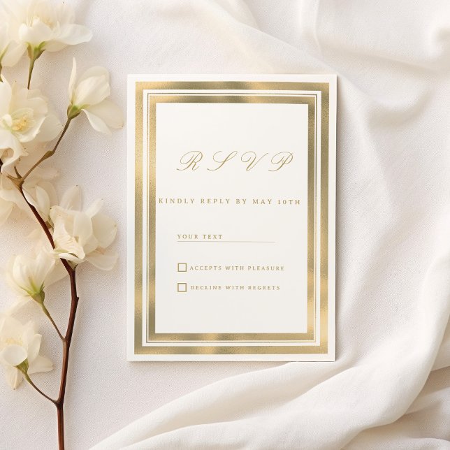 Invitation Cadre géométrique en or blanc RSVP (Luxury white gold geometric frame RSVP )
