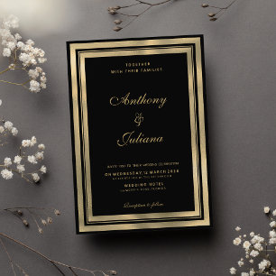 Invitation Cadre géométrique en or noir luxe mariage élégant