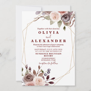 Invitation Cadre géométrique floral automnal bordeaux mariage
