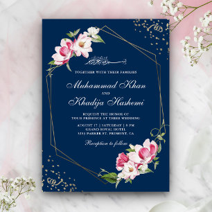 Invitation Cadre géométrique floral bleu marine Mariage islam