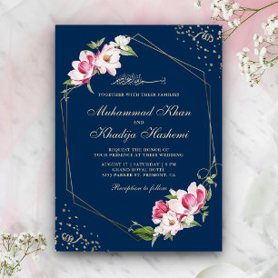 Invitation Cadre géométrique floral Marine bleu Mariage islam