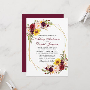 Invitation Cadre géométrique Floral Or Mariage Bourgogne