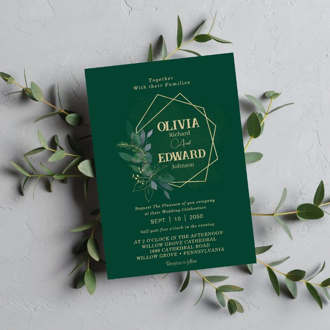 Invitation Cadre géométrique mariage feuillage verdoyant (Créateur téléchargé)