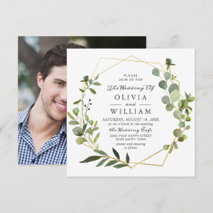 Invitation Cadre géométrique moderne en eucalyptus PHOTO Mari