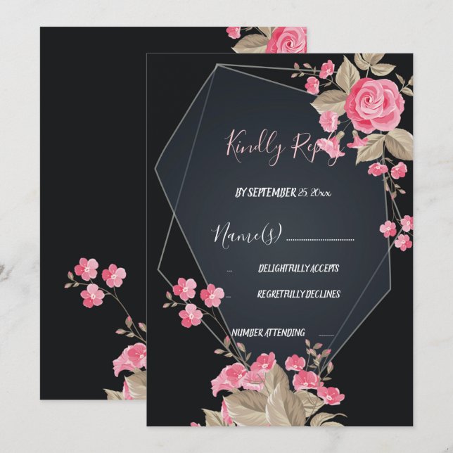 Invitation Cadre géométrique noir et or Chic RSVP (Devant / Derrière)