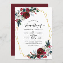 Cadre géométrique Or Bourgogne Fleurs d'hiver