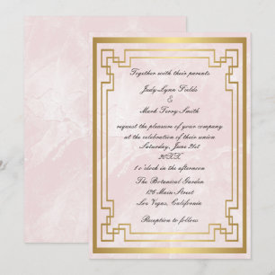 Invitation Cadre géométrique or mariage marbre rose