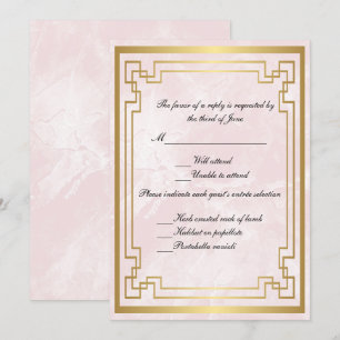 Invitation Cadre géométrique or mariage réponse rose marbre