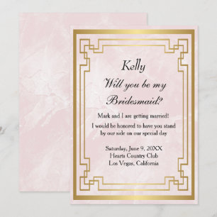 Invitation Cadre géométrique or rose en marbre Demoiselle d'h