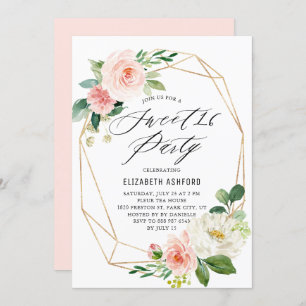 Invitation Cadre géométrique or rose florale douce 16 Partie