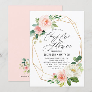 Invitation Cadre géométrique Or Rose Florals Couples Douche