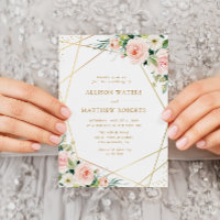 Cadre géométrique or rose mariage floral