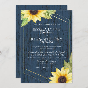 Invitation Cadre géométrique Sunflower bleu marine Mariage ru