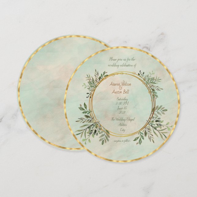 Invitation Cadre géométrique vert et or (Devant / Derrière)