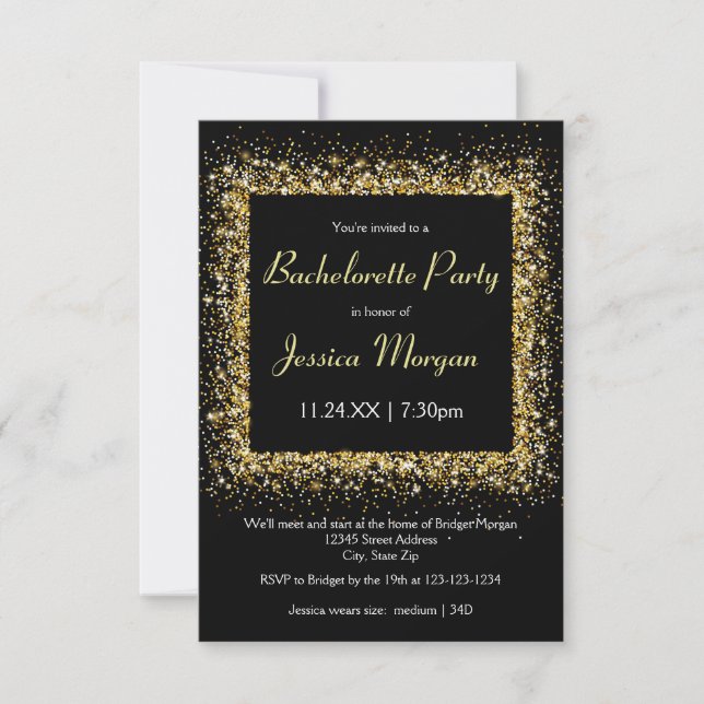 Invitation Cadre Gold Parties scintillant - Bachelorette 3x5 (Devant)