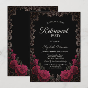 Invitation Cadre gothique de roses rouges Fête de retraite no