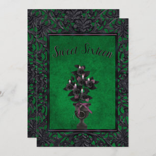 Invitation Cadre gothique vert Rose noir et bougies doux 16