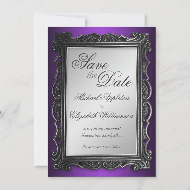 Invitation Cadre gothique violet Enregistrer la date Annonces (Devant)