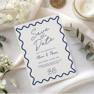 Invitation Cadre gribouillé élégant bleu Enregistrez la date