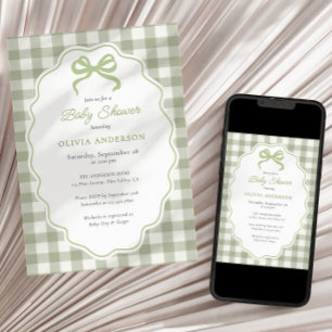 Invitation Cadre Gribouillis Préparatoire Ruban Vichy Vert Ba