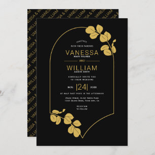 Invitation Cadre inspiré des bijoux en or et mariage feuille