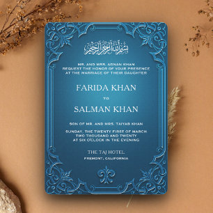 Invitation Cadre Islamique Orné Bleu Vintage pour Mariage