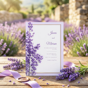 Invitation Cadre Lavande Or Romantique Lilas Pastel