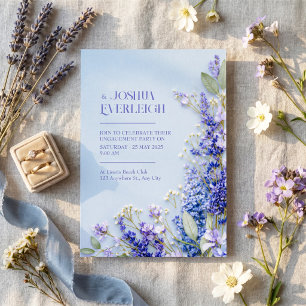 Invitation Cadre Lavande Printanière Rustique Bleu Clair